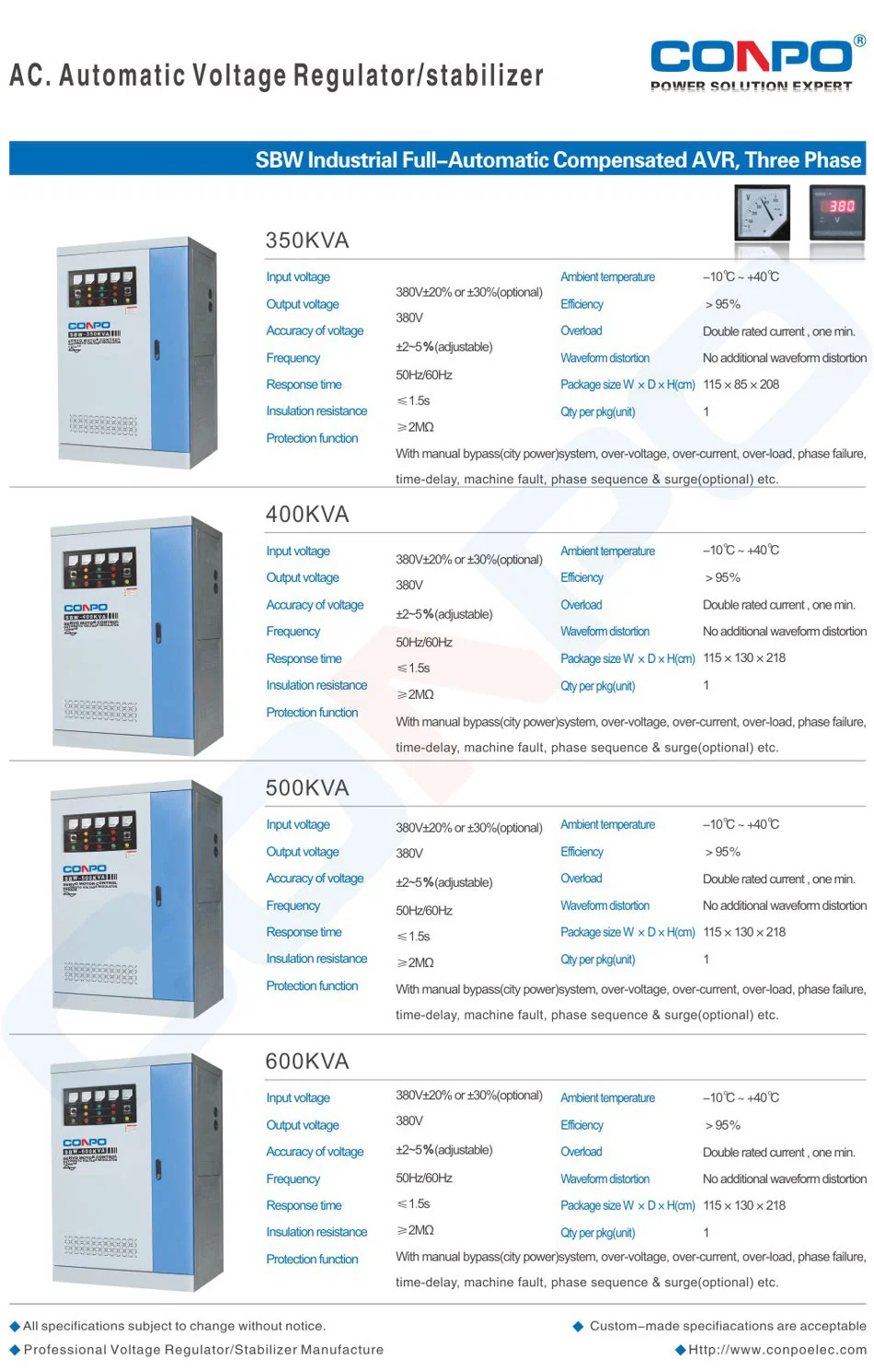 SBW- (F) Series 30K~2000kVA 3phase Industrial-Grade Compensated Voltage Stabilizer/Regulator